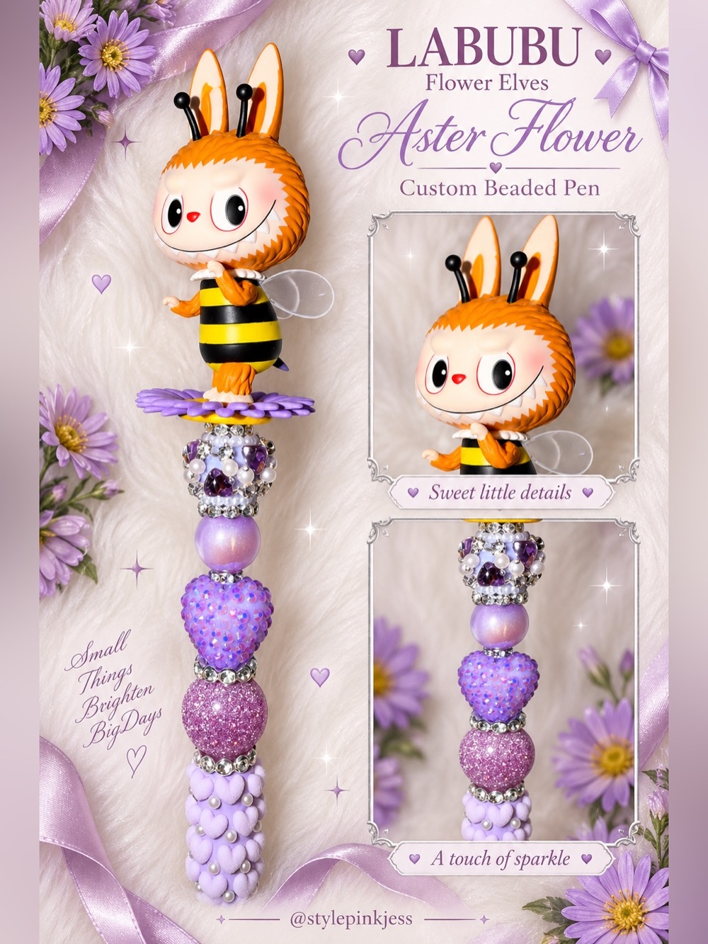Pop Mart The Monsters Labubu Flower Elves 'aster Flower custom pen